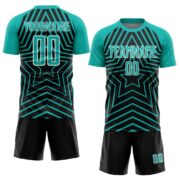 Custom Black Aqua-White Stars Sublimation Soccer Uniform Jersey - Image 2