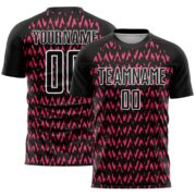 Custom Black Hot Pink-White Abstract Geometric Pattern Sublimation Soccer Uniform Jersey