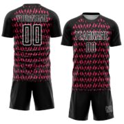 Custom Black Hot Pink-White Abstract Geometric Pattern Sublimation Soccer Uniform Jersey - Image 2