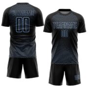 Custom Black Light Blue Geometric Lines Sublimation Soccer Uniform - Image 2