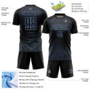 Custom Black Light Blue Geometric Lines Sublimation Soccer Uniform - Image 5