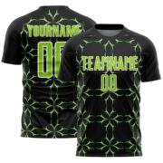 Custom Black Neon Green-White Damask Pattern Sublimation Soccer Unifor