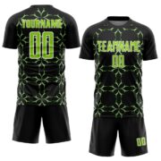 Custom Black Neon Green-White Damask Pattern Sublimation Soccer Unifor - Image 2