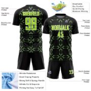 Custom Black Neon Green-White Damask Pattern Sublimation Soccer Unifor - Image 4