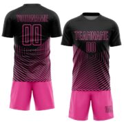 Custom Black Pink Geometric Lines Sublimation Soccer Uniform Jersey - Image 2