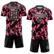 Custom Black Pink-White Abstract Geometric Pattern Sublimation Soccer Uniform Jersey - Image 2
