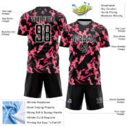 Custom Black Pink-White Abstract Geometric Pattern Sublimation Soccer Uniform Jersey - Image 5