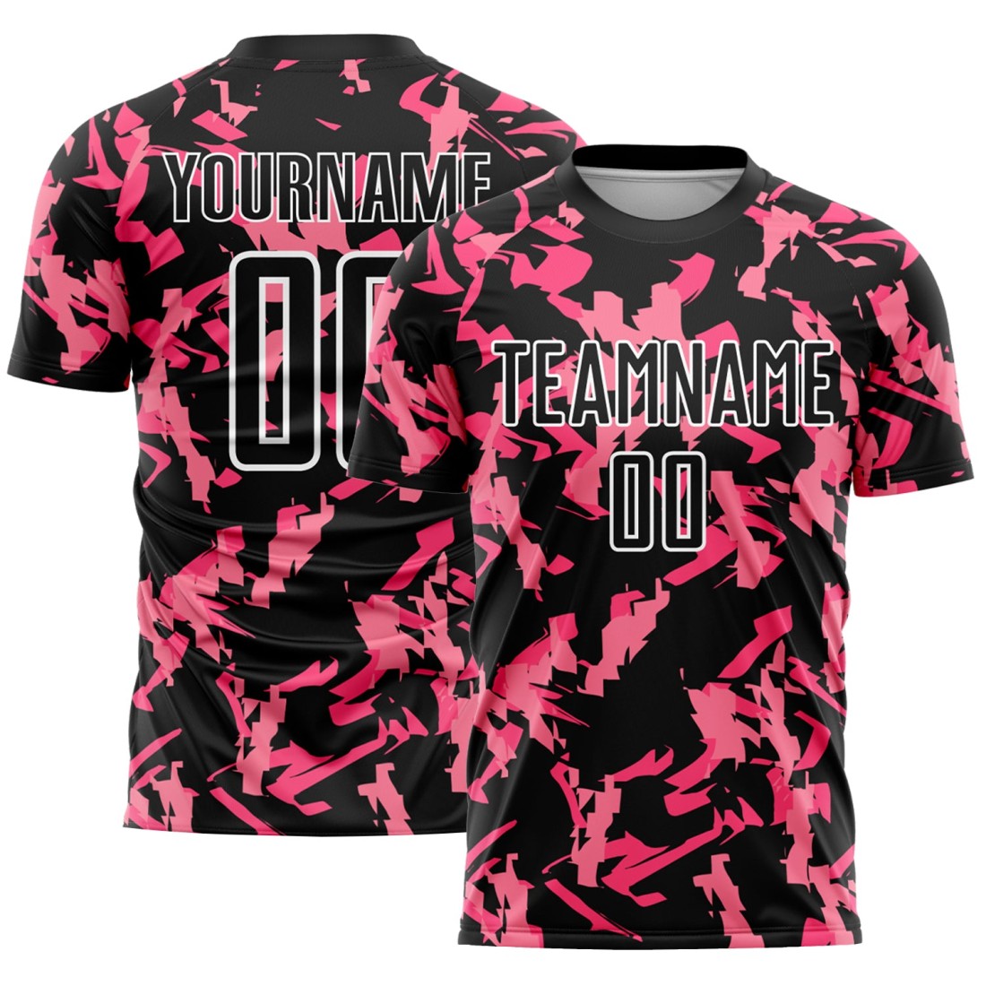 Custom-Black-Pink-White-Abstract-Geometric-Pattern-Sublimation-Soccer.jpg Custom Black Pink-White Abstract Geometric Pattern Sublimation Soccer Uniform Jersey - Image 1