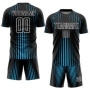 Custom Black Sky Blue-White Lines Sublimation Soccer Uniform Jersey - Image 2