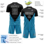 Custom Black Sky Blue-White Lines Sublimation Soccer Uniform Jersey - Image 5