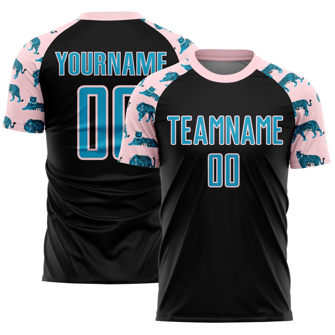 Custom-Black-US-Navy-Blue-Light-Pink-Tiger-Sublimation-Soccer-Uniform.jpg Custom Black US Navy Blue-Light Pink Tiger Sublimation Soccer Uniform Jersey - Image 1