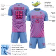 Custom Light Blue Pink-Black Slash Sublimation Soccer Uniform Jersey - Image 5