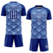Custom Light Blue Royal-White Geometric Pattern Sublimation Soccer Uniform Jersey - Image 2