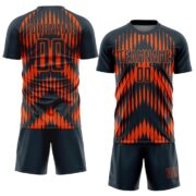 Custom Navy Orange Abstract Triangle Sublimation Soccer Uniform Jersey - Image 2