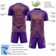 Custom Purple Gold Abstract Hexagon Sublimation Soccer Uniform Jersey - Image 5