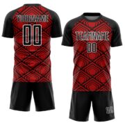 Custom Red Black-White Geometric Pattern Sublimation Soccer Uniform Jersey - Image 2