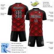 Custom Red Black-White Geometric Pattern Sublimation Soccer Uniform Jersey - Image 5