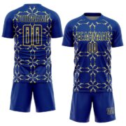 Custom Royal Yellow Damask Pattern Sublimation Soccer Uniform Jersey - Image 2