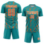 Custom Teal Orange-White Abstract Lines Sublimation Soccer Uniform Jersey - Image 2